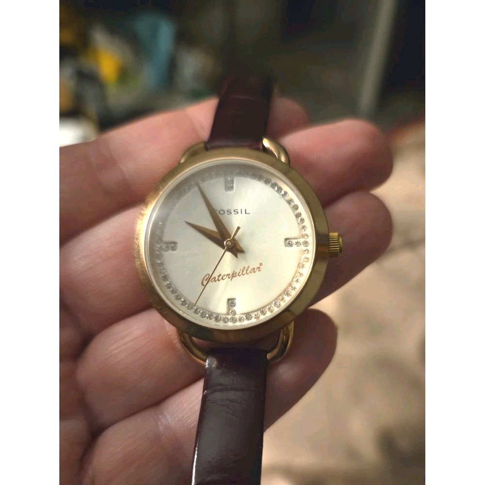 Fossil Caterpillar Gold Tone and Burgendy Leather Band - Needs Battery